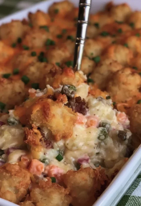 Chicken Alfredo Tater Tot Bake