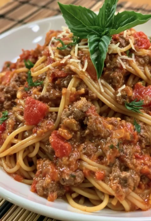 Easy Creamy Italian Spaghetti & Ground Beef One Pot Meal