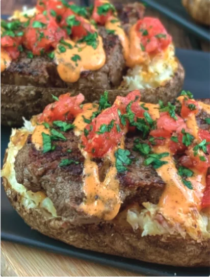 easy steak and loaded baked potato