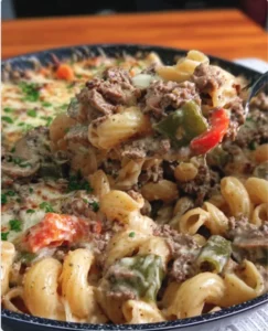Philly Cheesesteak Pasta Bake
