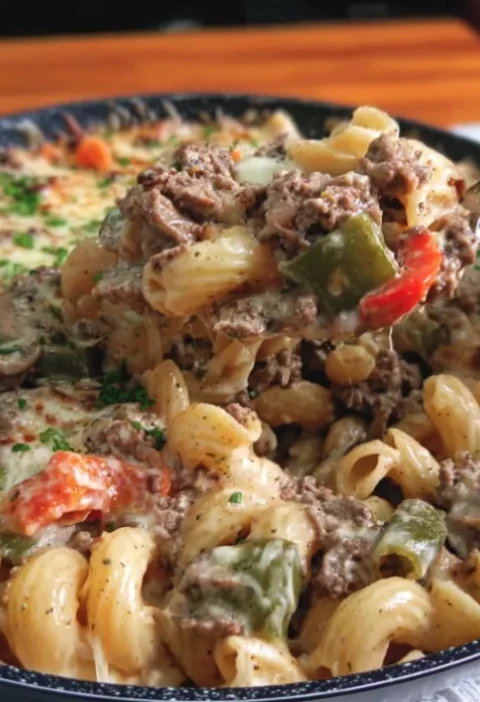 Philly Cheesesteak Pasta Bake
