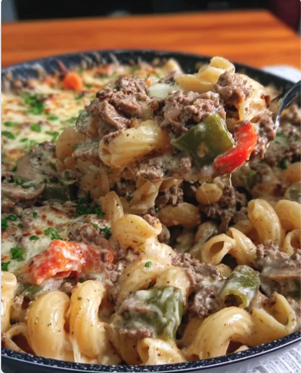Philly Cheesesteak Pasta Bake