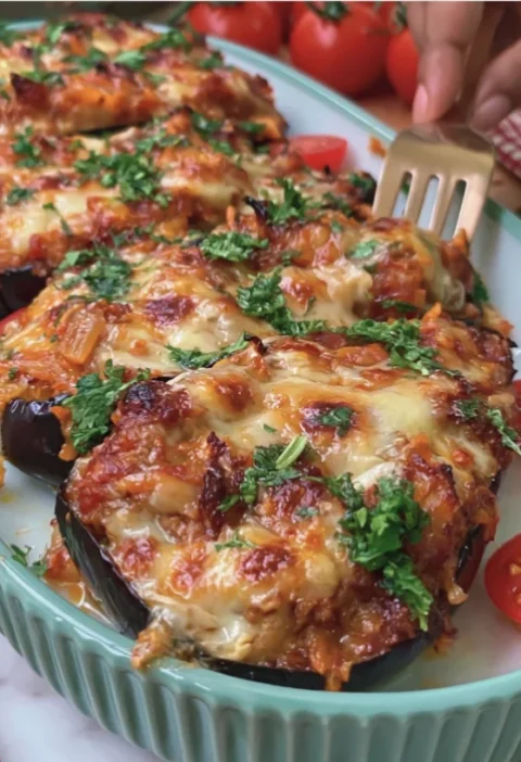 Savory Baked Eggplant with Meat and Cheese