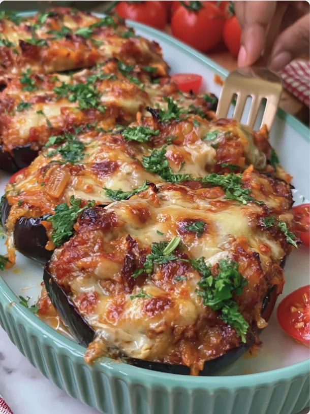 Savory Baked Eggplant with Meat and Cheese