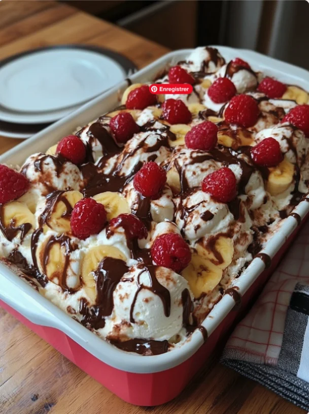 Banana Split Ice Cream Poke Cake