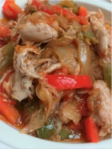 CROCKPOT CHICKEN WITH PEPPERS AND ONIONS