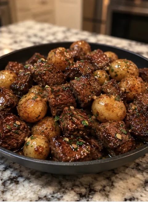 Garlic Butter Steak Bites with Potatoes