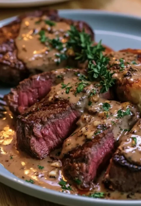 Juicy Steak with Creamy Garlic Sauce