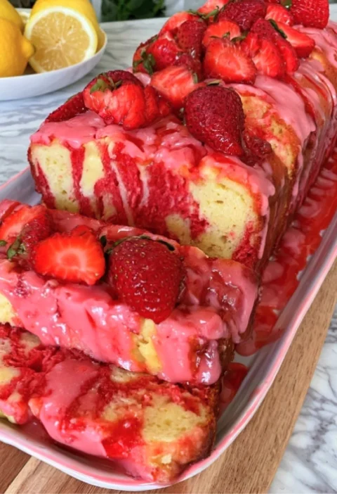 Strawberry Lemonade Marble Loaf Cake