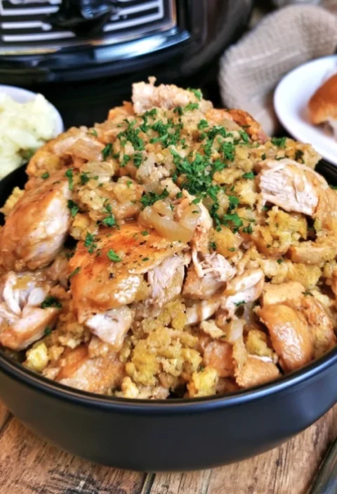 3-Ingredient Slow Cooker Chicken & Stuffing