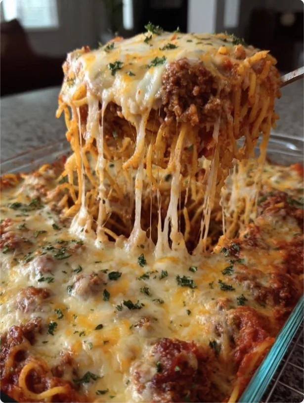 Homemade Cheesy Baked Spaghetti