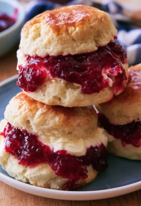 Traditional English Scones with Clotted Cream and Jam