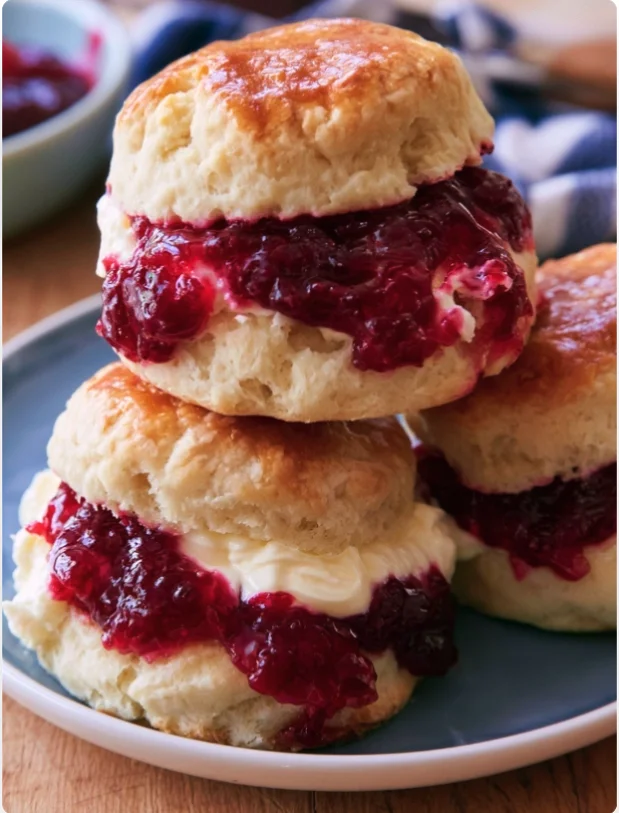 Traditional English Scones with Clotted Cream and Jam