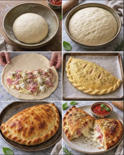 Pizzeria-style ham and cheese calzone